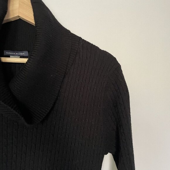 Tommy Hilfiger black knit cowl long sleeved maxi dress women's L rayon nylon - Picture 2 of 7